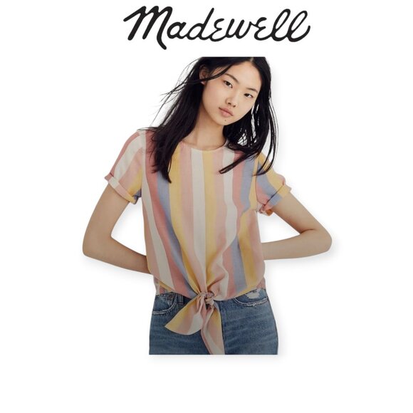 Madewell Button-Back Top Sherbet Stripe 100% Cotton - Picture 1 of 12